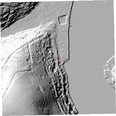 Shaded relief map of the ground around TQ69BJ, computed from Environment Agency LiDAR. The ground here sits at about 7 m above sea level and falls 159 m across the surrounding 800 m. Surface water reaching this point runs off ground lying to the south-west, 155.1 m higher.