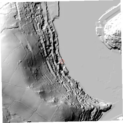 Shaded relief map of the ground around TQ69BU, computed from Environment Agency LiDAR. The ground here sits at about 3 m above sea level and falls 159 m across the surrounding 800 m. Surface water reaching this point runs off ground lying to the west-south-west, 158.1 m higher.