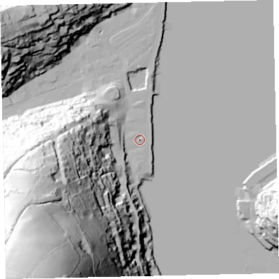 Shaded relief map of the ground around TQ69DG, computed from Environment Agency LiDAR. The ground here sits at about 3 m above sea level and falls 153 m across the surrounding 800 m. Surface water reaching this point runs off ground lying to the south-west, 152.4 m higher.