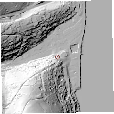 Shaded relief map of the ground around TQ69DJ, computed from Environment Agency LiDAR. The ground here sits at about 9 m above sea level and falls 129 m across the surrounding 800 m. Surface water reaching this point runs off ground lying to the south-south-west, 98.6 m higher.