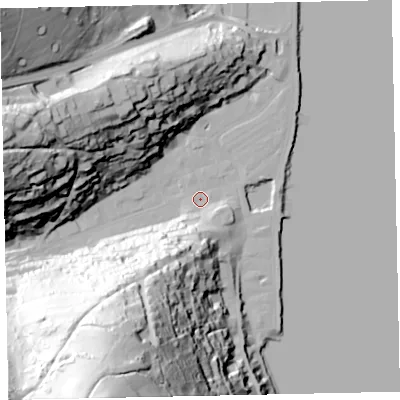 Shaded relief map of the ground around TQ69ER, computed from Environment Agency LiDAR. The ground here sits at about 3 m above sea level and falls 116 m across the surrounding 800 m. Surface water reaching this point runs off ground lying to the south-south-west, 100.8 m higher.