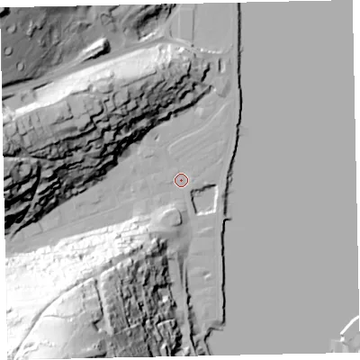 Shaded relief map of the ground around TQ69ND, computed from Environment Agency LiDAR. The ground here sits at about 3 m above sea level and falls 103 m across the surrounding 800 m. Surface water reaching this point runs off ground lying to the south-west, 101.2 m higher.