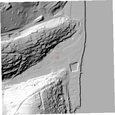 Shaded relief map of the ground around TQ69NE, computed from Environment Agency LiDAR. The ground here sits at about 3 m above sea level and falls 97 m across the surrounding 800 m. Surface water reaching this point runs off ground lying to the south-south-west, 95.3 m higher.