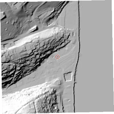 Shaded relief map of the ground around TQ69NF, computed from Environment Agency LiDAR. The ground here sits at about 3 m above sea level and falls 81 m across the surrounding 800 m. Surface water reaching this point runs off ground lying to the south-south-west, 78.9 m higher.