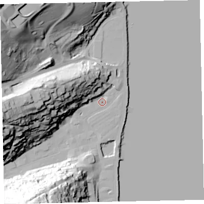 Shaded relief map of the ground around TQ69NG, computed from Environment Agency LiDAR. The ground here sits at about 3 m above sea level and falls 68 m across the surrounding 800 m. Surface water reaching this point runs off ground lying to the west-north-west, 30.4 m higher.