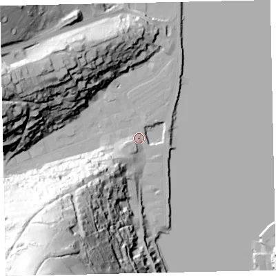 Shaded relief map of the ground around TQ69PT, computed from Environment Agency LiDAR. The ground here sits at about 3 m above sea level and falls 118 m across the surrounding 800 m. Surface water reaching this point runs off ground lying to the south-west, 108.3 m higher.