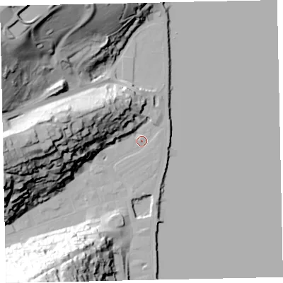 Shaded relief map of the ground around TQ69PX, computed from Environment Agency LiDAR. The ground here sits at about 3 m above sea level and falls 65 m across the surrounding 800 m. Surface water reaching this point runs off ground lying to the west-north-west, 30.4 m higher.