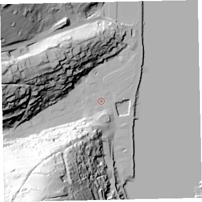 Shaded relief map of the ground around TQ69PZ, computed from Environment Agency LiDAR. The ground here sits at about 3 m above sea level and falls 107 m across the surrounding 800 m. Surface water reaching this point runs off ground lying to the south-south-west, 100.9 m higher.