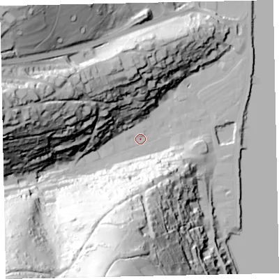 Shaded relief map of the ground around TQ69SD, computed from Environment Agency LiDAR. The ground here sits at about 2 m above sea level and falls 118 m across the surrounding 800 m. Surface water reaching this point runs off ground lying to the south-south-west, 112.8 m higher.