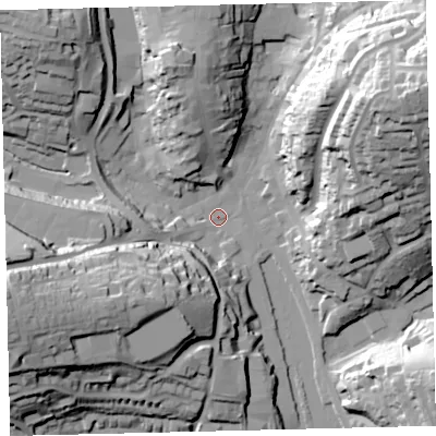 Shaded relief map of the ground around TQ71DY, computed from Environment Agency LiDAR. The ground here sits at about 3 m above sea level and falls 56 m across the surrounding 800 m. Surface water reaching this point runs off ground lying to the south-west, 30.9 m higher.