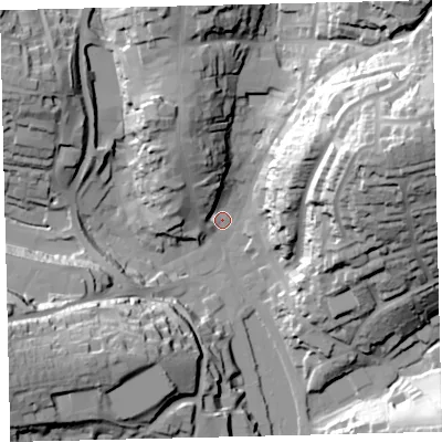 Shaded relief map of the ground around TQ71HY, computed from Environment Agency LiDAR. The ground here sits at about 3 m above sea level and falls 56 m across the surrounding 800 m. Surface water reaching this point runs off ground lying to the north-north-west, 22.4 m higher.