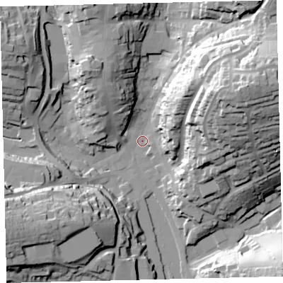 Shaded relief map of the ground around TQ71PJ, computed from Environment Agency LiDAR. The ground here sits at about 3 m above sea level and falls 56 m across the surrounding 800 m. Surface water reaching this point runs off ground lying to the north-east, 48.7 m higher.