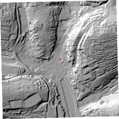Shaded relief map of the ground around TQ71SB, computed from Environment Agency LiDAR. The ground here sits at about 3 m above sea level and falls 56 m across the surrounding 800 m. Surface water reaching this point runs off ground lying to the north-east, 48.7 m higher.