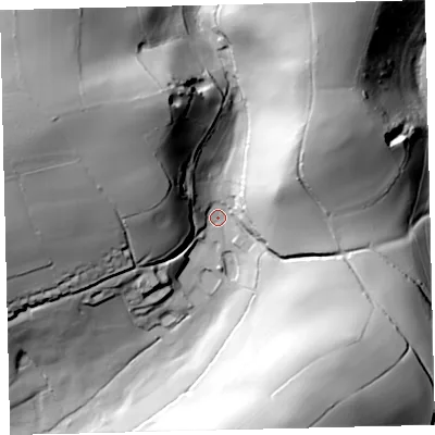 Shaded relief map of the ground around TQ72DY, computed from Environment Agency LiDAR. The ground here sits at about 31 m above sea level and falls 85 m across the surrounding 800 m. Surface water reaching this point runs off ground lying to the north-west, 71.7 m higher.