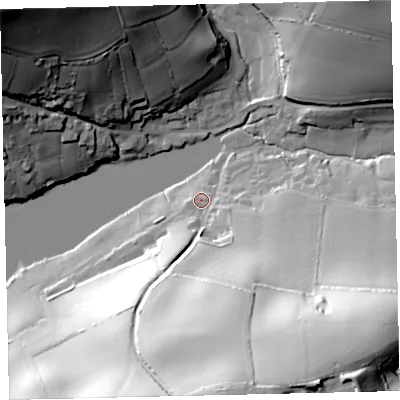 Shaded relief map of the ground around TQ72NU, computed from Environment Agency LiDAR. The ground here sits at about 7 m above sea level and falls 73 m across the surrounding 800 m. Surface water reaching this point runs off ground lying to the south, 69.4 m higher.