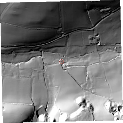 Shaded relief map of the ground around TQ72PB, computed from Environment Agency LiDAR. The ground here sits at about 10 m above sea level and falls 90 m across the surrounding 800 m. Surface water reaching this point runs off ground lying to the south-east, 73.1 m higher.
