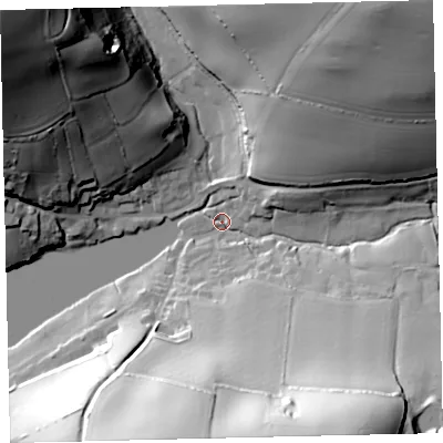 Shaded relief map of the ground around TQ72PG, computed from Environment Agency LiDAR. The ground here sits at about 2 m above sea level and falls 72 m across the surrounding 800 m. Surface water reaching this point runs off ground lying to the south-south-east, 55.5 m higher.