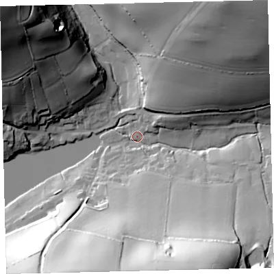 Shaded relief map of the ground around TQ72PQ, computed from Environment Agency LiDAR. The ground here sits at about 4 m above sea level and falls 68 m across the surrounding 800 m. Surface water reaching this point runs off ground lying to the south, 56.5 m higher.