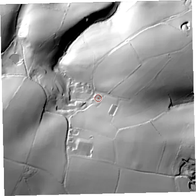 Shaded relief map of the ground around TQ72RE, computed from Environment Agency LiDAR. The ground here sits at about 113 m above sea level and falls 90 m across the surrounding 800 m. Surface water reaching this point runs off ground lying to the south, 29.9 m higher.