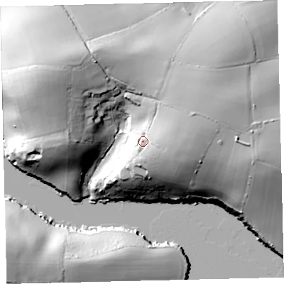 Shaded relief map of the ground around TQ73BA, computed from Environment Agency LiDAR. The ground here sits at about 32 m above sea level and falls 42 m across the surrounding 800 m. Surface water reaching this point runs off ground lying to the east-north-east, 15.1 m higher.