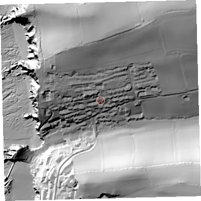 Shaded relief map of the ground around TQ73HF, computed from Environment Agency LiDAR. The ground here sits at about 36 m above sea level and falls 83 m across the surrounding 800 m. Surface water reaching this point runs off ground lying to the north-north-east, 39.8 m higher.