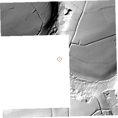 Shaded relief map of the ground around TQ73JQ, computed from Environment Agency LiDAR. and falls 73 m across the surrounding 800 m.
