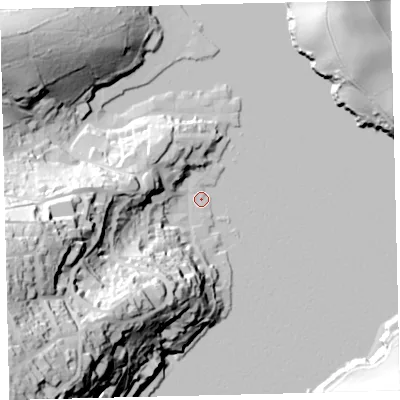 Shaded relief map of the ground around TQ88BX, computed from Environment Agency LiDAR. The ground here sits at about 3 m above sea level and falls 87 m across the surrounding 800 m. Surface water reaching this point runs off ground lying to the south-west, 85.2 m higher.