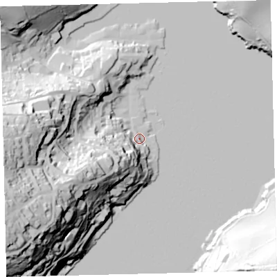 Shaded relief map of the ground around TQ88ET, computed from Environment Agency LiDAR. The ground here sits at about 6 m above sea level and falls 86 m across the surrounding 800 m. Surface water reaching this point runs off ground lying to the south-west, 37.0 m higher.