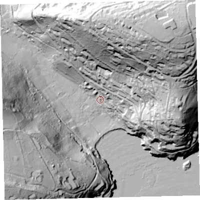 Shaded relief map of the ground around TQ88JT, computed from Environment Agency LiDAR. The ground here sits at about 10 m above sea level and falls 116 m across the surrounding 800 m. Surface water reaching this point runs off ground lying to the north-east, 82.6 m higher.
