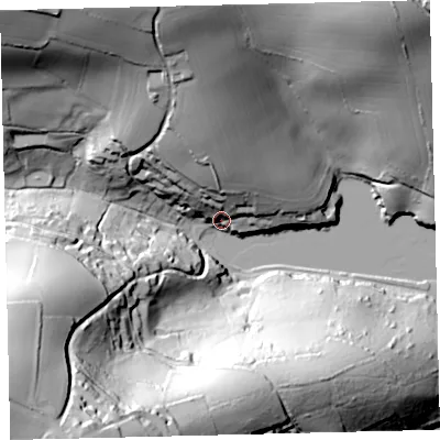 Shaded relief map of the ground around TQ88NW, computed from Environment Agency LiDAR. The ground here sits at about 10 m above sea level and falls 83 m across the surrounding 800 m. Surface water reaching this point runs off ground lying to the south-west, 83.1 m higher.