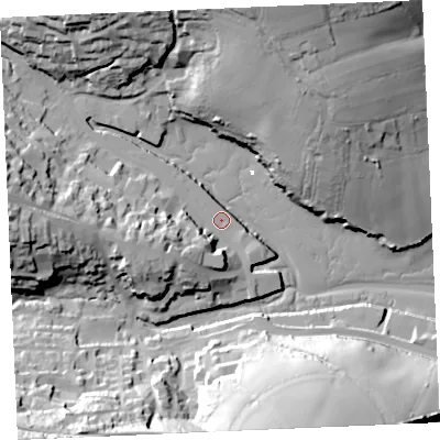 Shaded relief map of the ground around TR108AE, computed from Environment Agency LiDAR. The ground here sits at about 3 m above sea level and falls 49 m across the surrounding 800 m. Surface water reaching this point runs off ground lying to the south-west, 11.8 m higher.