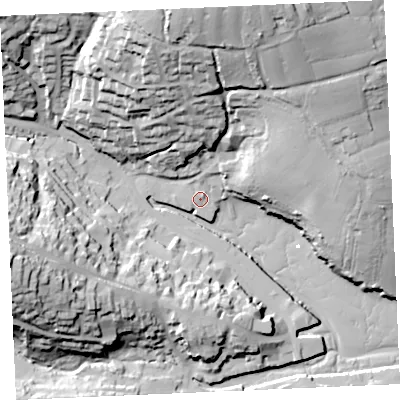 Shaded relief map of the ground around TR108AT, computed from Environment Agency LiDAR. The ground here sits at about 4 m above sea level and falls 59 m across the surrounding 800 m. Surface water reaching this point runs off ground lying to the north-north-east, 52.4 m higher.