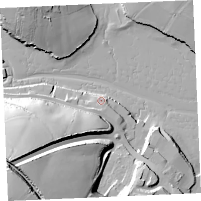 Shaded relief map of the ground around TR108AW, computed from Environment Agency LiDAR. The ground here sits at about 6 m above sea level and falls 61 m across the surrounding 800 m. Surface water reaching this point runs off ground lying to the south-south-west, 2.8 m higher.