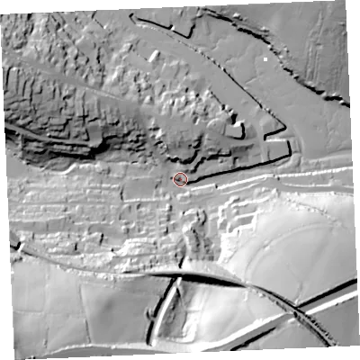 Shaded relief map of the ground around TR108GG, computed from Environment Agency LiDAR. The ground here sits at about 2 m above sea level and falls 87 m across the surrounding 800 m. Surface water reaching this point runs off ground lying to the south-west, 84.5 m higher.