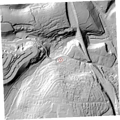 Shaded relief map of the ground around TR108HW, computed from Environment Agency LiDAR. The ground here sits at about 54 m above sea level and falls 84 m across the surrounding 800 m. Surface water reaching this point runs off ground lying to the south-south-west, 33.1 m higher.