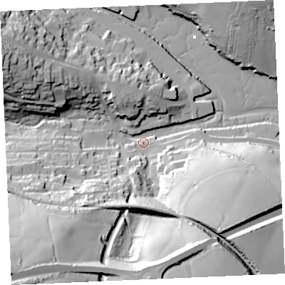 Shaded relief map of the ground around TR108LR, computed from Environment Agency LiDAR. The ground here sits at about 4 m above sea level and falls 83 m across the surrounding 800 m. Surface water reaching this point runs off ground lying to the south-west, 74.3 m higher.