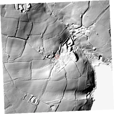 Shaded relief map of the ground around TR109JF, computed from Environment Agency LiDAR. The ground here sits at about 116 m above sea level and falls 88 m across the surrounding 800 m. Surface water reaching this point runs off ground lying to the north-west, 51.2 m higher.