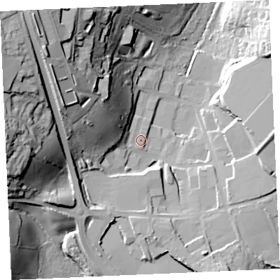 Shaded relief map of the ground around TR109LX, computed from Environment Agency LiDAR. The ground here sits at about 74 m above sea level and falls 55 m across the surrounding 800 m. Surface water reaching this point runs off ground lying to the west-south-west, 1.6 m higher.
