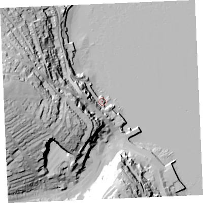 Shaded relief map of the ground around TR112BZ, computed from Environment Agency LiDAR. The ground here sits at about 4 m above sea level and falls 69 m across the surrounding 800 m. Surface water reaching this point runs off ground lying to the west, 55.4 m higher.