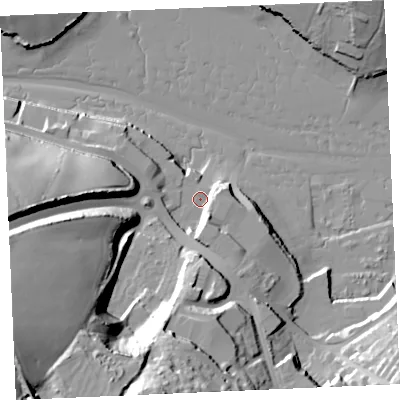 Shaded relief map of the ground around TR112SE, computed from Environment Agency LiDAR. The ground here sits at about 3 m above sea level and falls 50 m across the surrounding 800 m. Surface water reaching this point runs off ground lying to the south-south-west, 30.0 m higher.