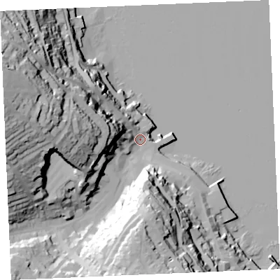 Shaded relief map of the ground around TR113DE, computed from Environment Agency LiDAR. The ground here sits at about 4 m above sea level and falls 65 m across the surrounding 800 m. Surface water reaching this point runs off ground lying to the west-north-west, 58.4 m higher.