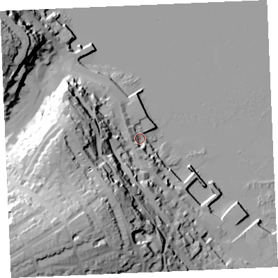 Shaded relief map of the ground around TR113DQ, computed from Environment Agency LiDAR. The ground here sits at about 3 m above sea level and falls 60 m across the surrounding 800 m. Surface water reaching this point runs off ground lying to the south-west, 55.5 m higher.