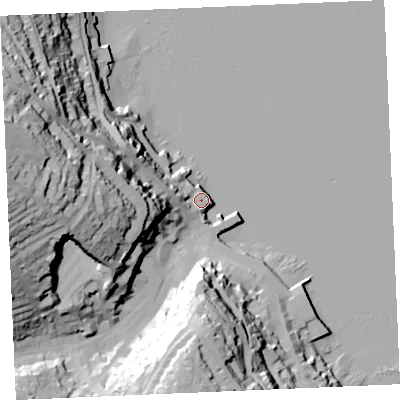 Shaded relief map of the ground around TR113HD, computed from Environment Agency LiDAR. The ground here sits at about 4 m above sea level and falls 63 m across the surrounding 800 m. Surface water reaching this point runs off ground lying to the west, 61.8 m higher.