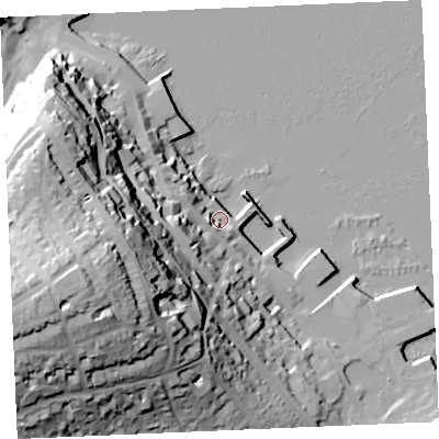 Shaded relief map of the ground around TR113HQ, computed from Environment Agency LiDAR. The ground here sits at about 4 m above sea level and falls 60 m across the surrounding 800 m. Surface water reaching this point runs off ground lying to the west-south-west, 51.4 m higher.