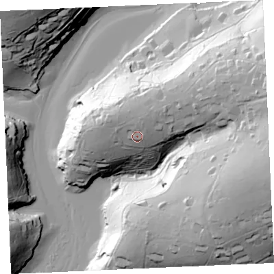 Shaded relief map of the ground around TR115LQ, computed from Environment Agency LiDAR. The ground here sits at about 35 m above sea level and falls 62 m across the surrounding 800 m. Surface water reaching this point runs off ground lying to the north-north-east, 5.5 m higher.