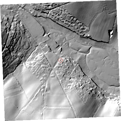 Shaded relief map of the ground around TR115NS, computed from Environment Agency LiDAR. The ground here sits at about 8 m above sea level and falls 48 m across the surrounding 800 m. Surface water reaching this point runs off ground lying to the south, 40.7 m higher.