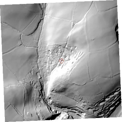 Shaded relief map of the ground around TR115RH, computed from Environment Agency LiDAR. The ground here sits at about 35 m above sea level and falls 71 m across the surrounding 800 m. Surface water reaching this point runs off ground lying to the north-east, 37.2 m higher.