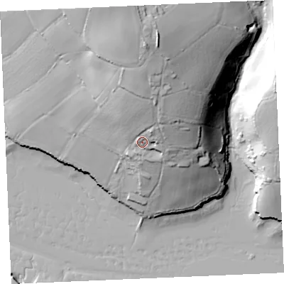 Shaded relief map of the ground around TR115TA, computed from Environment Agency LiDAR. The ground here sits at about 29 m above sea level and falls 63 m across the surrounding 800 m. Surface water reaching this point runs off ground lying to the north, 26.9 m higher.