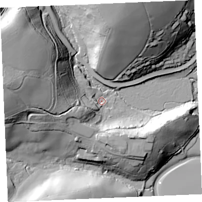 Shaded relief map of the ground around TR11TE, computed from Environment Agency LiDAR. The ground here sits at about 4 m above sea level and falls 62 m across the surrounding 800 m. Surface water reaching this point runs off ground lying to the west-south-west, 28.2 m higher.