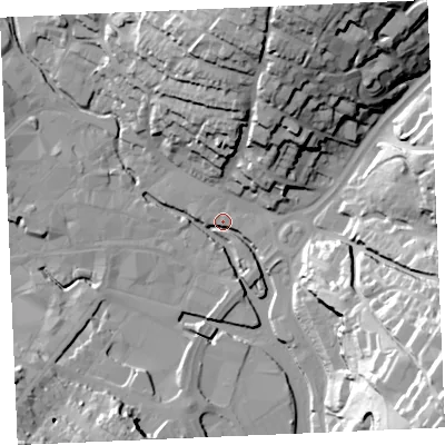 Shaded relief map of the ground around TR11UB, computed from Environment Agency LiDAR. The ground here sits at about 4 m above sea level and falls 54 m across the surrounding 800 m. Surface water reaching this point runs off ground lying to the south-east, 48.2 m higher.